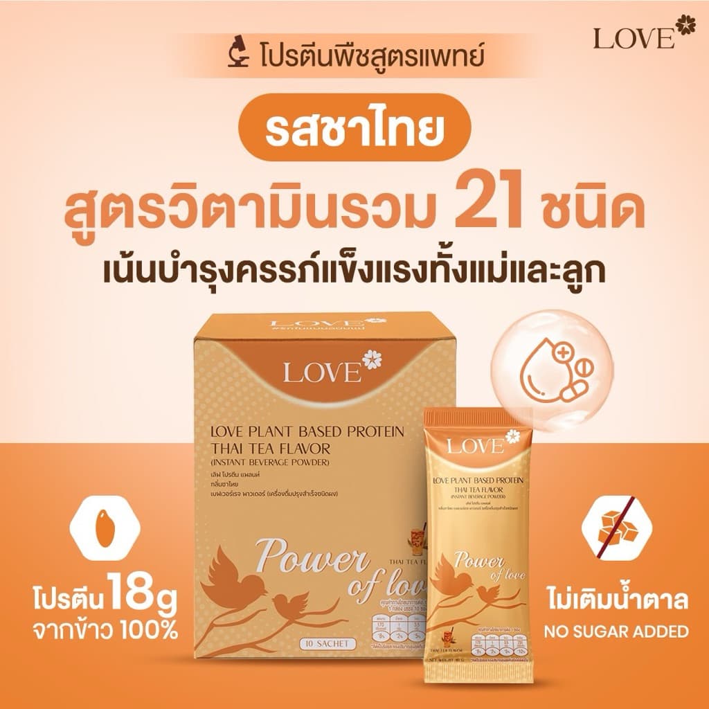 Love Plant Based Protein เลิฟ โปรตีนพืช รสชาไทย สูตรรวมวิตามินบำรุง ก่อนท้อง ตั้งครรภ์ และหลังคลอด รูปที่ 1