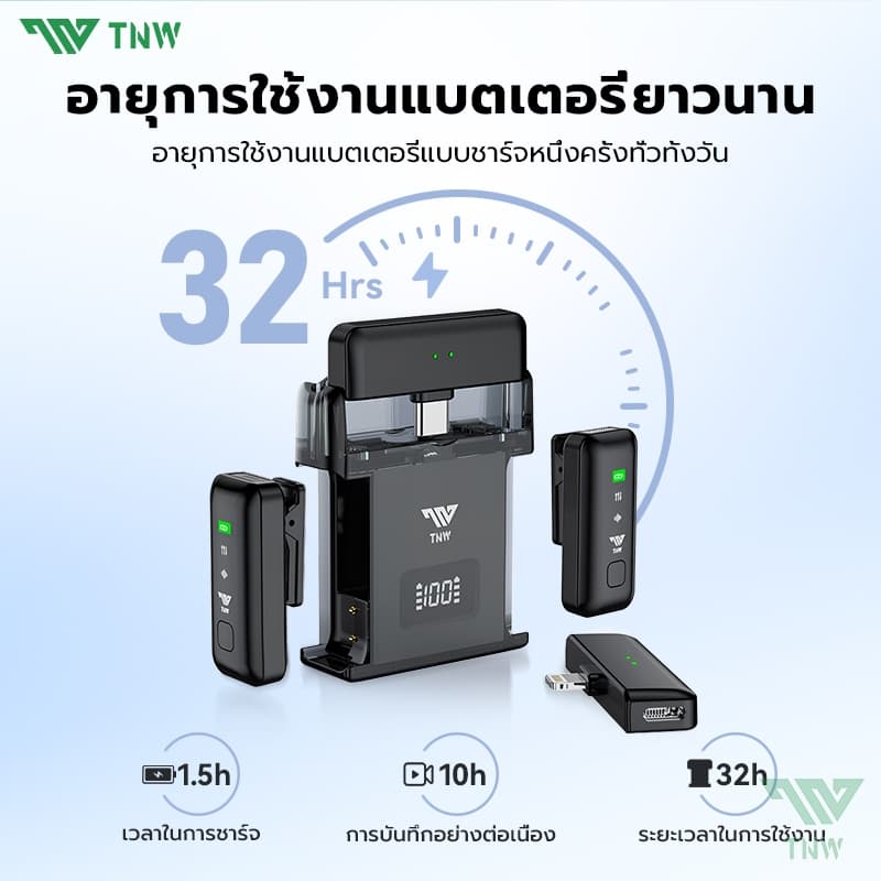 TNW A21 ไมโครโฟนไร้สาย มีตัวรับสัญญาณ2ตัว Wireless Microphone ตัดเสียงรบกวน พร้อมกล่องชาร์จ ใช้ได้กับiPhone/Type-C รูปที่ 7