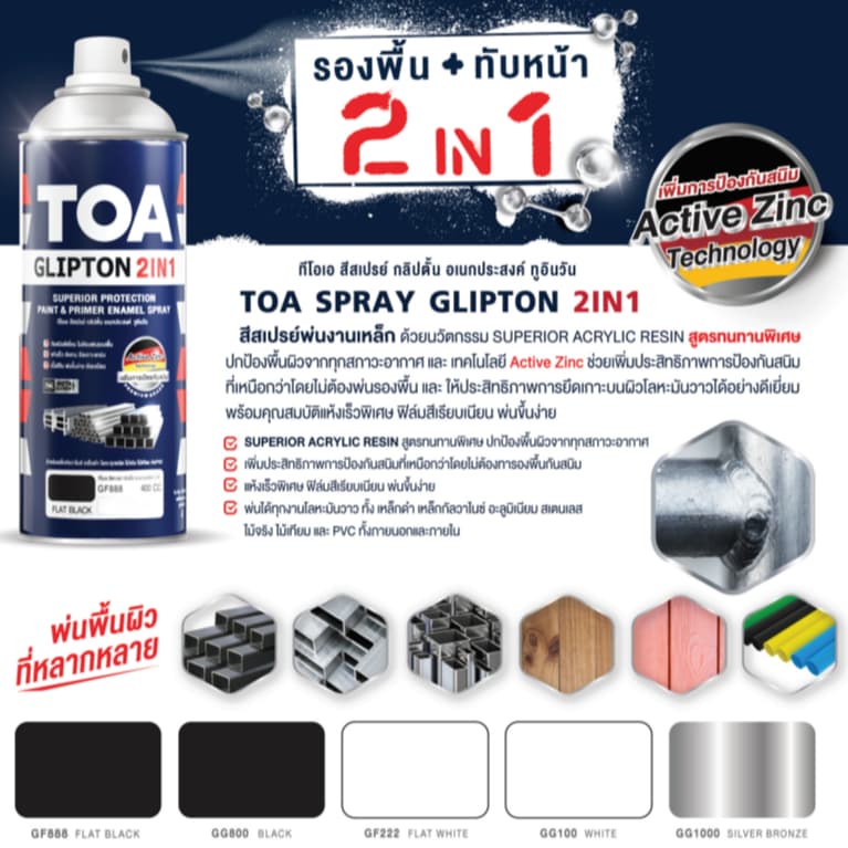 TOA ทีโอเอ สเปรย์ กลิปตั้น 2in1 สีสเปรย์อเนกประสงค์ สีสเปรย์ ขนาด 400cc สเปรย์พ่นเหล็ก รูปที่ 4