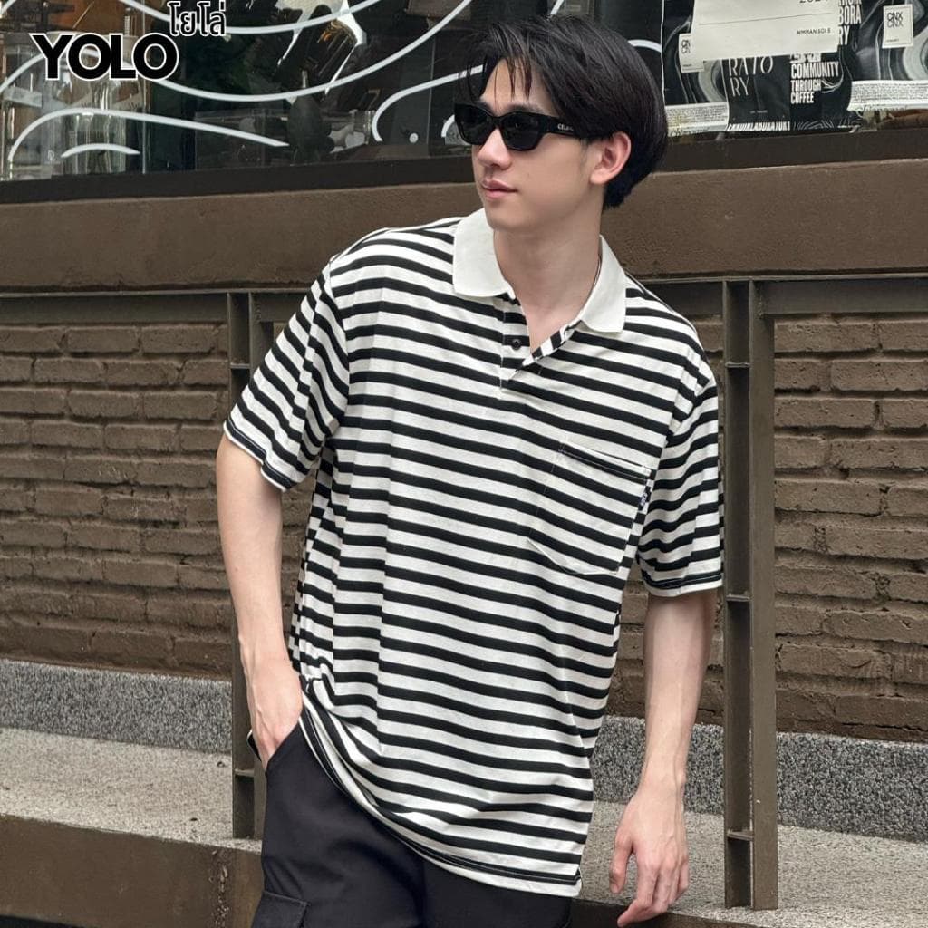 YOLO เสื้อยืดคอปก OVERSIZE เสื้อยืดคอปกโอเวอร์ไซส์ เสื้อคอตตอน คอปก แนวสตรีท Y2553 รูปที่ 7
