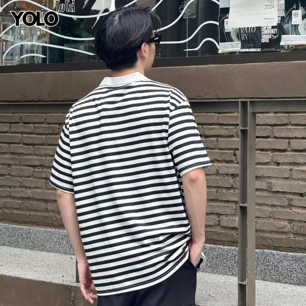 YOLO เสื้อยืดคอปก OVERSIZE เสื้อยืดคอปกโอเวอร์ไซส์ เสื้อคอตตอน คอปก แนวสตรีท Y2553 รูปที่ 8