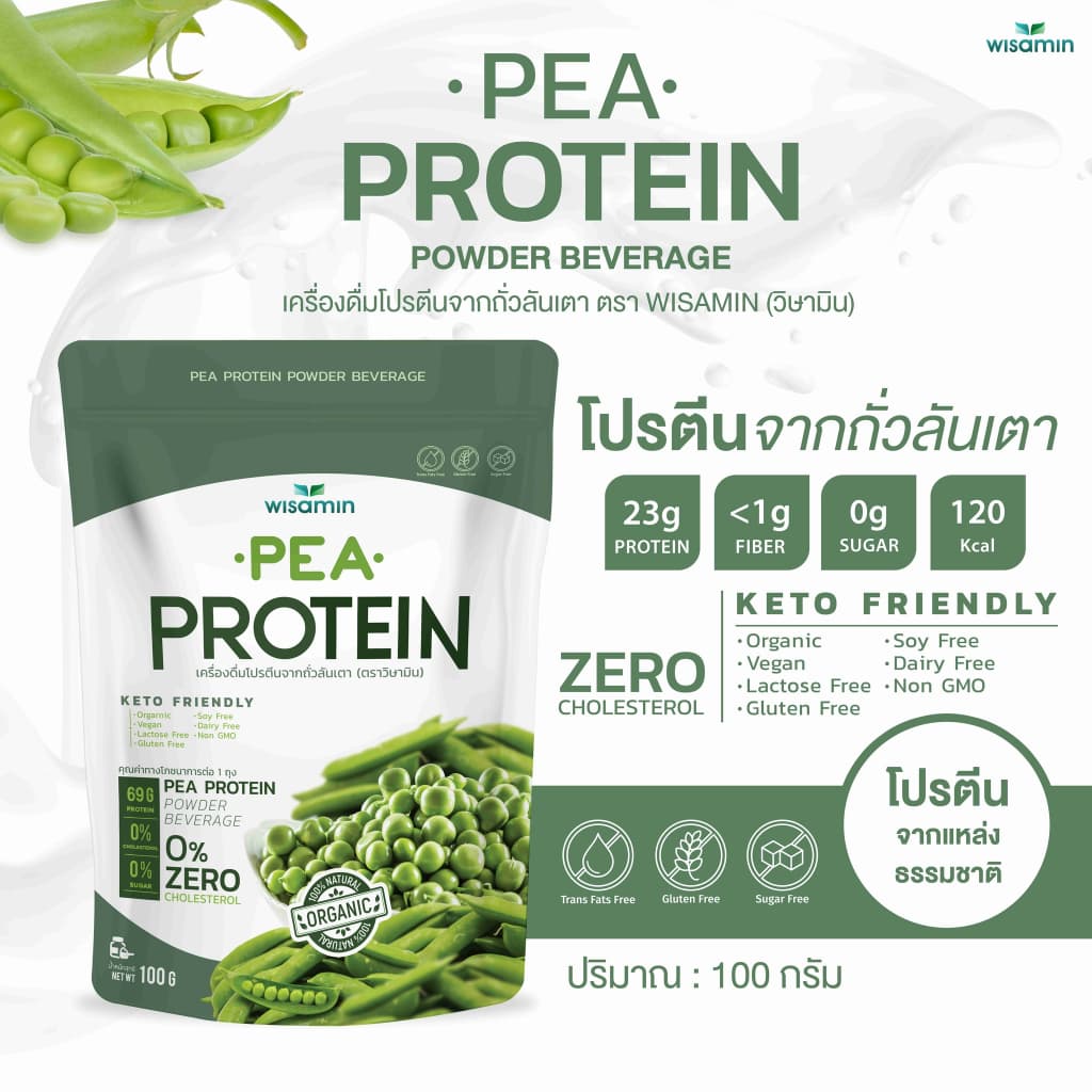 Pea Protein isolate พีโปรตีน ไอโซเลท โปรตีนจากถั่วลันเตา 100% ออแกรนิค ปลอด GMO จำนวน 1 ถุง ปริมาณ 100 กรัม รูปที่ 4