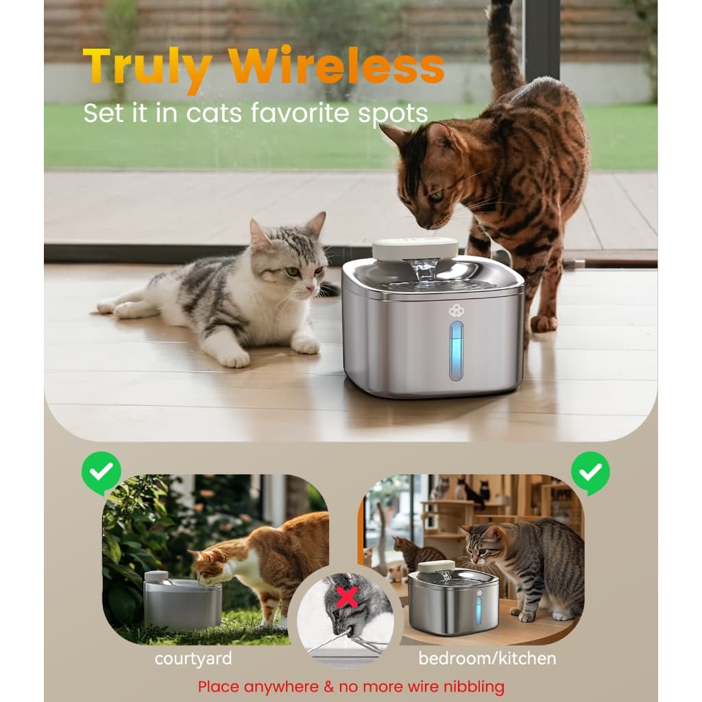Oneisall น้ำพุแมวไร้สาย 3.5L น้ำพุแมว ให้น้ำแมว น้ำพุหมา สเตนเลส304 รุ่น PW04 รูปที่ 6
