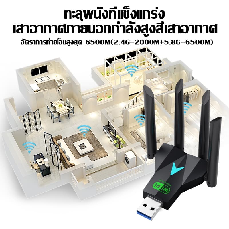 ตัวรับสัญญาณ wifi ไร้ไดรฟ์ ทะลุกำแพงได้ 2.4G-5.8G 6500Mbps USB3.0 ไวไฟไร้สาย 5g ตัวรับสัญญาณไวไฟ เครื่องรับ wifi รูปที่ 5