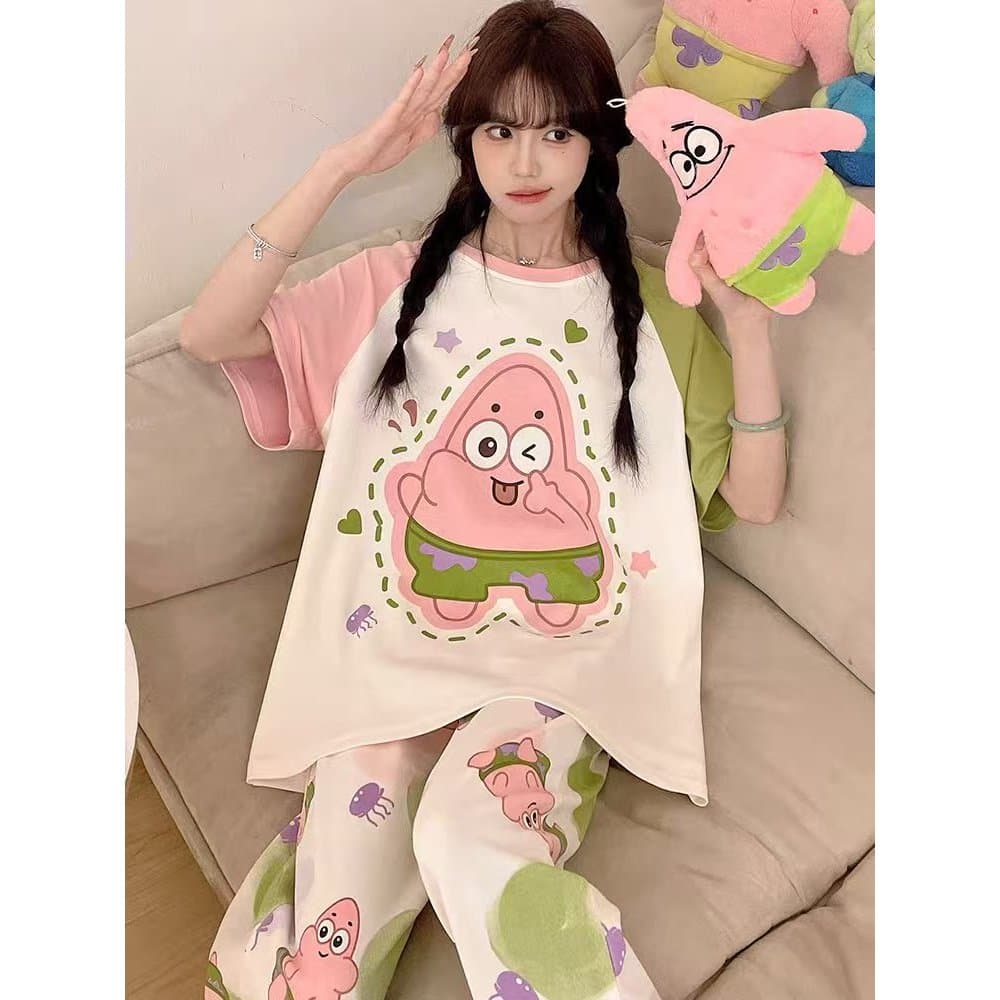 ชุดนอนผู้ใหญ่ ขนาด 5XL เซ็ตแขนสั้น-ขายาว ชุดนอนน่ารัก ชุดนอนลายการ์ตูน ชุดนอนมินิมอล ชุดนอนสาวอวบ รูปที่ 8