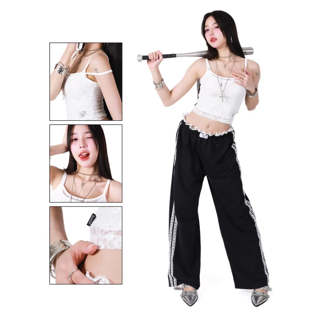 kome.offi เสื้อสายเดี่ยวลูกไม้ รุ่น lacy tank top รูปที่ 7