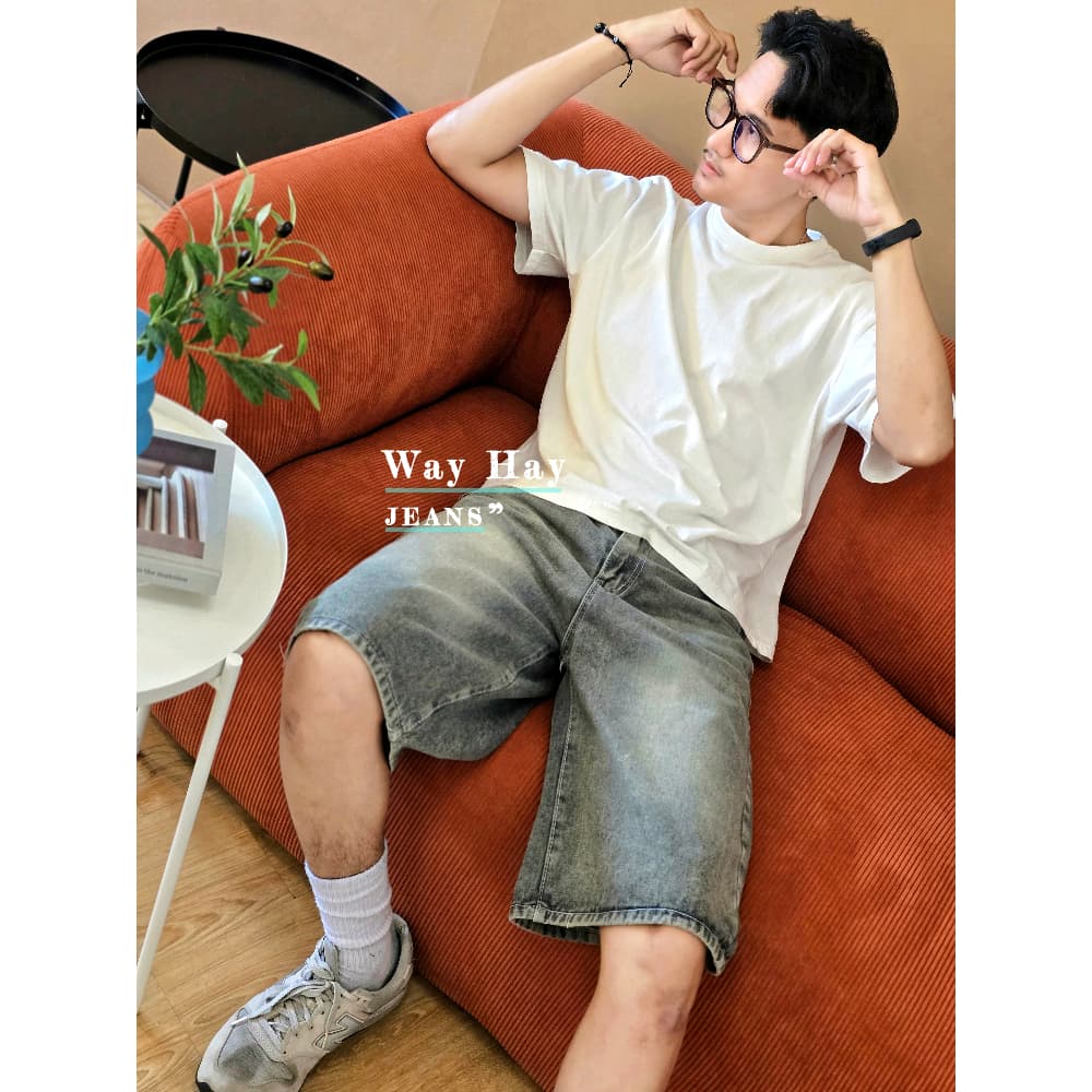 3 สี Short Jeans กางเกงยีนส์ ทรงหลวม สไตล์เกาหลี แฟชั่น สำหรับผู้ชาย รูปที่ 5