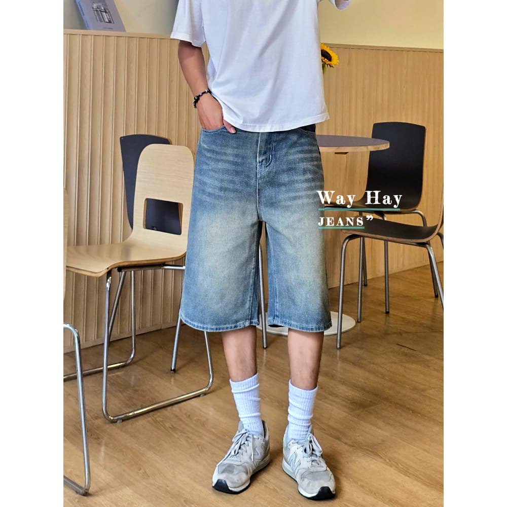 3 สี Short Jeans กางเกงยีนส์ ทรงหลวม สไตล์เกาหลี แฟชั่น สำหรับผู้ชาย รูปที่ 8