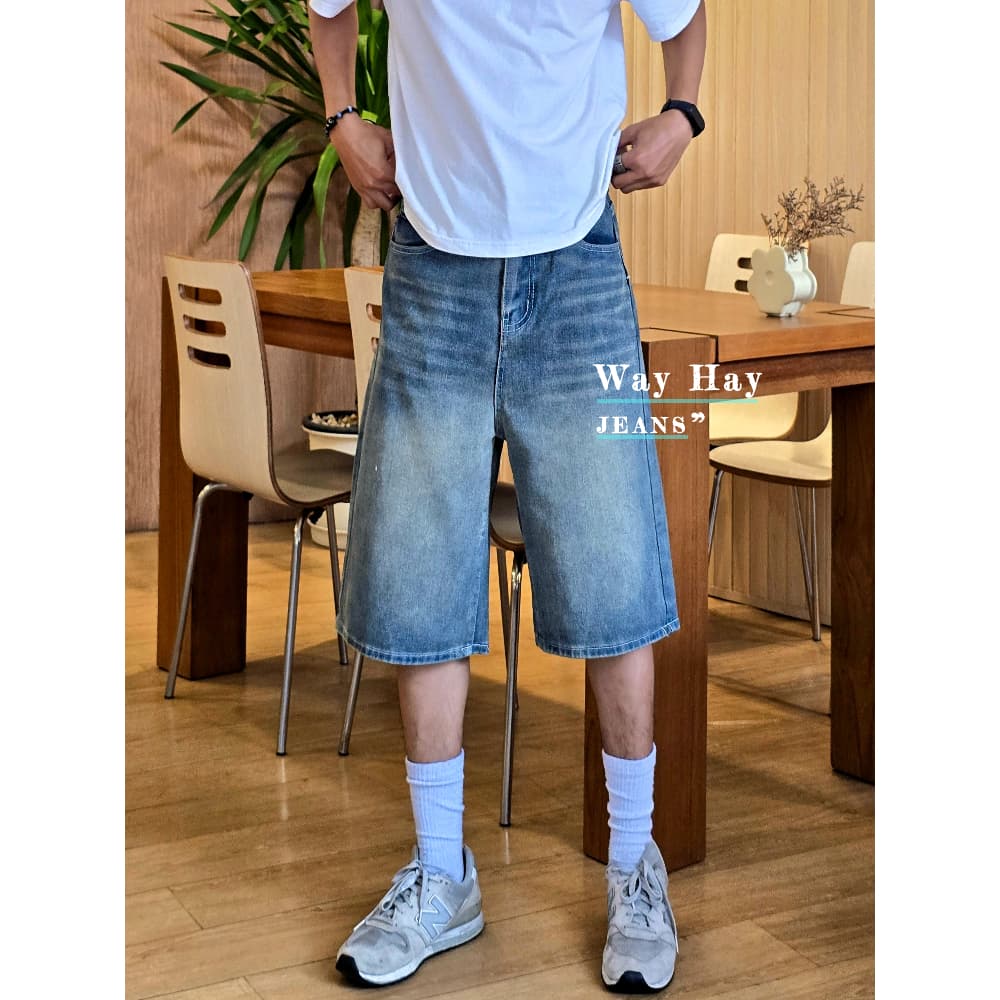 3 สี Short Jeans กางเกงยีนส์ ทรงหลวม สไตล์เกาหลี แฟชั่น สำหรับผู้ชาย รูปที่ 9