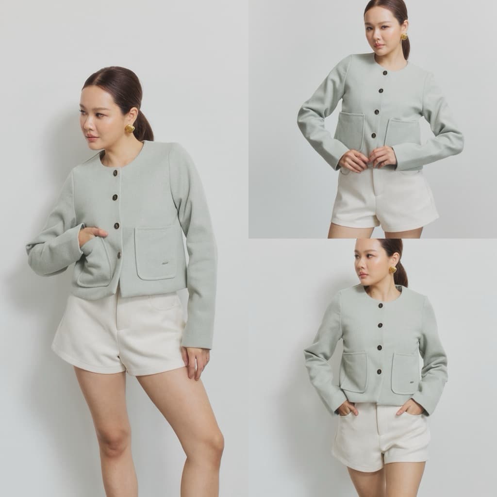 Swana.ss - Macaron faye blazer crop S-4XL สีพาสเทล เสื้อครอปเบเซอร์ รูปที่ 6