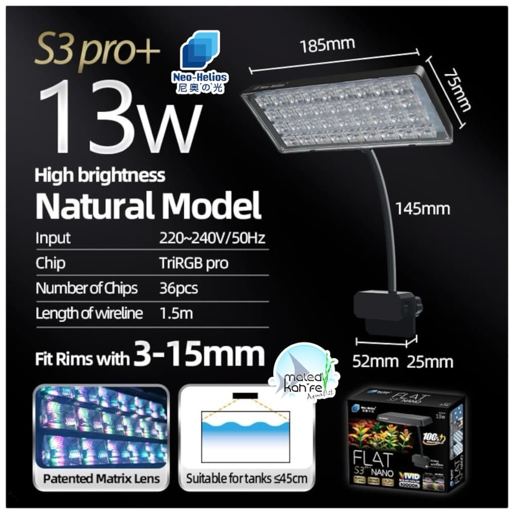 ไฟ LED หนีบ Neo Helios Flat S3 PRO PLUS + NANO 8 / 13 W natural / Algae blooming เลี้ยง ไม้น้ำ โคม เทรน รูปที่ 8