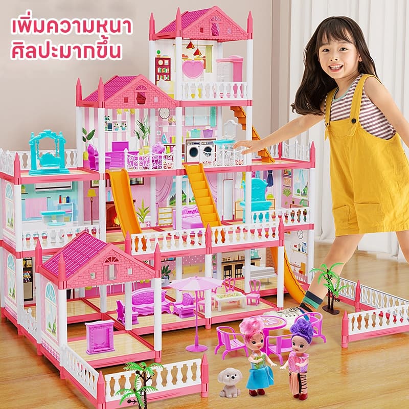 บ้านตุ๊กตา 3 ชั้น สูง 48 ซม. พร้อมไฟสวย + แถมตุ๊กตา! ของขวัญสำหรับเด็กผู้หญิง ปราสาทวิลล่าบ้านเด็ก ของเล่นปริ รูปที่ 3