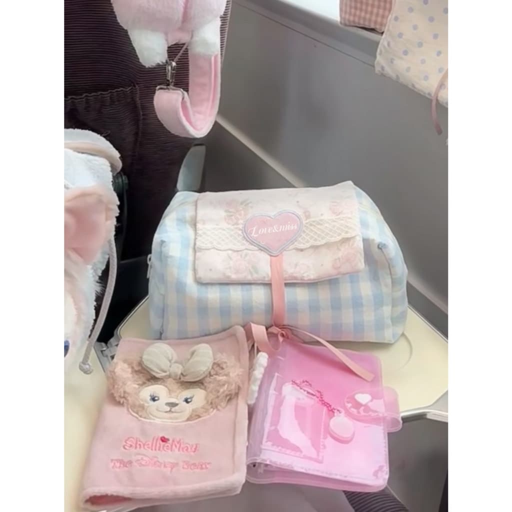 Chaichaishop 𝑺𝒘𝒆𝒆𝒕𝒊𝒆 𝒃𝒂𝒈 กระเป๋าเครื่องสำอาง ละมุน แต่งโบว์ผูก สีพาสเทล ลายสก็อต น่ารักมาก มีซิป รูปที่ 3