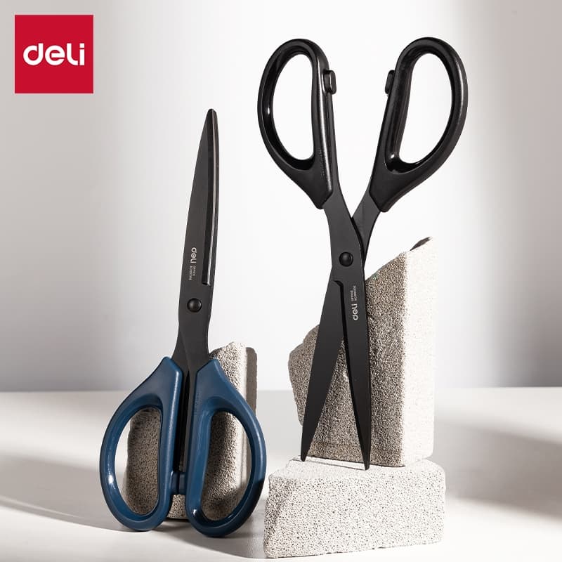 กรรไกรสแตนเลส Deli รุ่น 6009/6010 เคลือบดำ กันสนิม ตัดคม Scissor รูปที่ 2