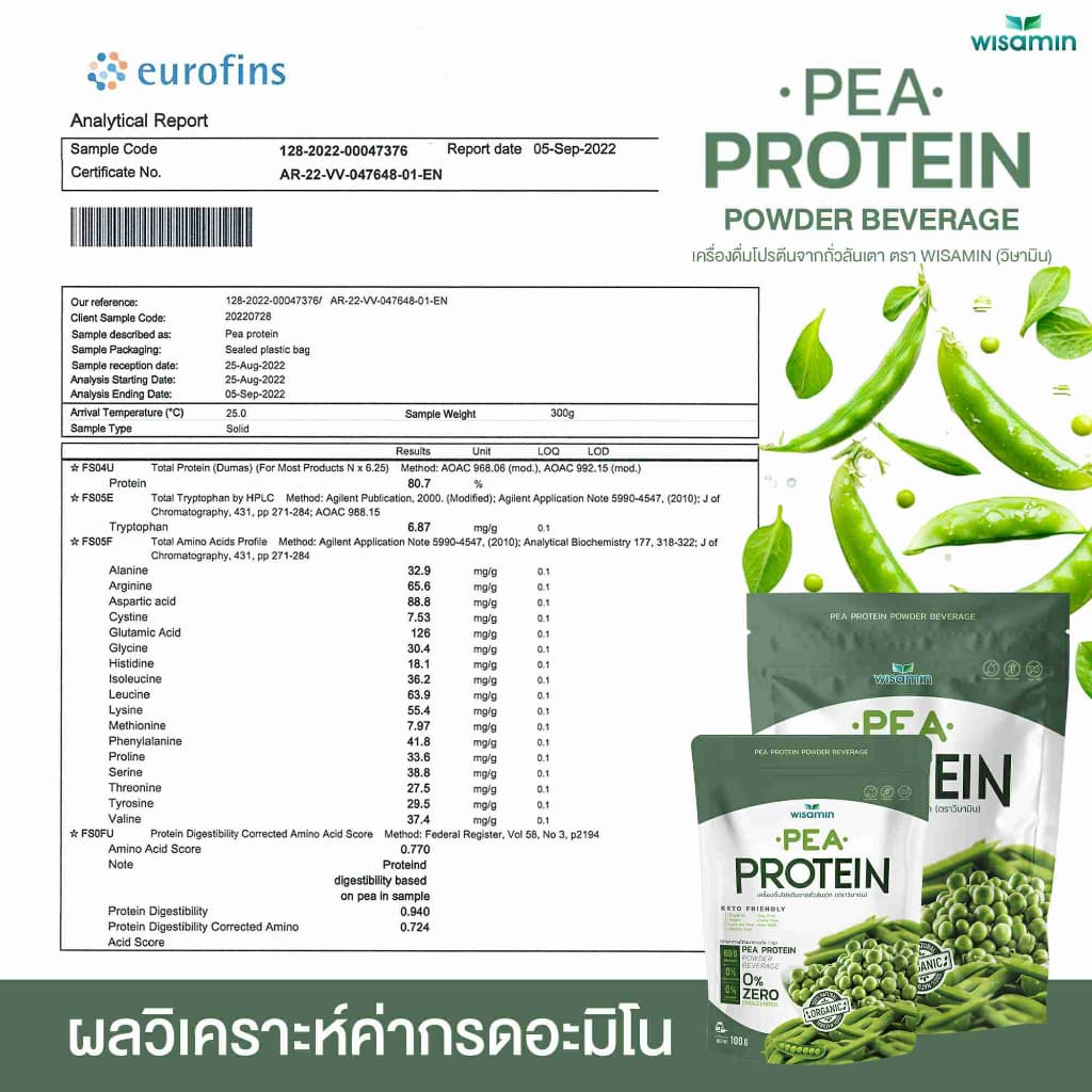Pea Protein isolate พีโปรตีน ไอโซเลท โปรตีนจากถั่วลันเตา 100% ออแกรนิค ปลอด GMO จำนวน 1 ถุง ปริมาณ 100 กรัม รูปที่ 6