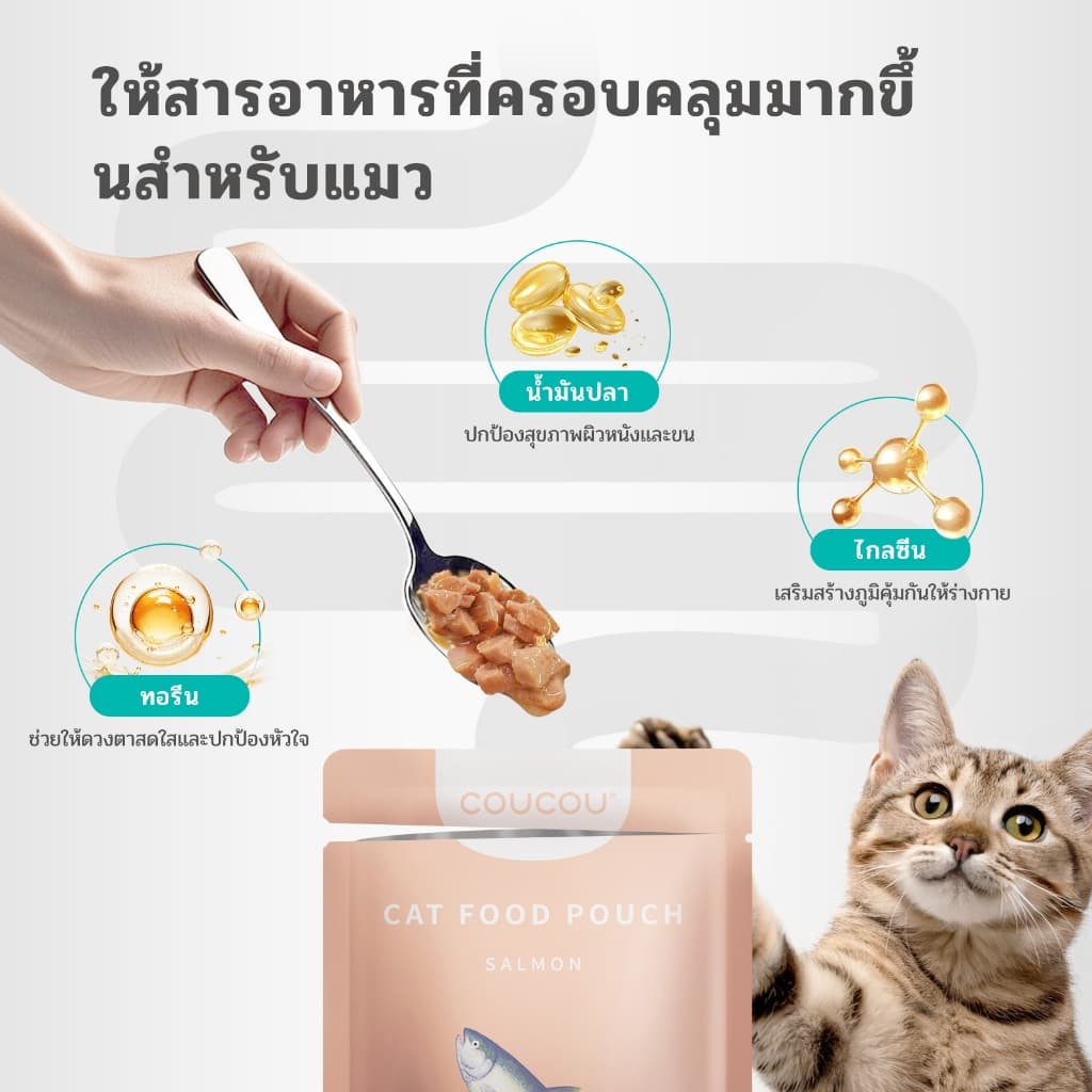 COUCOU POUCH 24 ถุง 6 รสชาติที่แตกต่างกัน อาหารแมวเปียกเนื้อบริสุทธิ์คุณภาพสูง 85g รูปที่ 2
