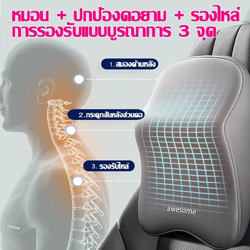 หมอนรองเอว หมอนรองคอ ขับรถทางไกล แก้ปวดหลัง ปวดคอ หมดปัญหาปวดหลังขณะขับรถ ชุดเบาะรองหลัง เบาะพิงศีรษะ รับน้ำหนักดี รูปที่ 2