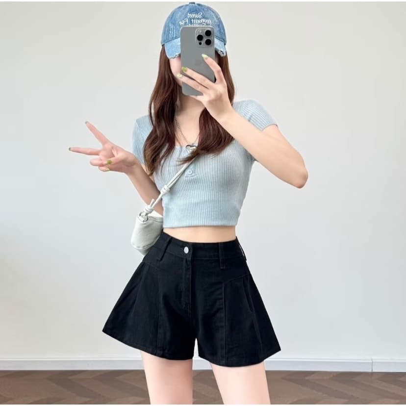 1731-NEWSIZE/XS-13XL/กางเกงยีนส์สั้นทรงสวยขากว้างมี4สีให้เลือกสีดำสีขาวสีฟ้าสีกรมแนวเซ็กซี่ รูปที่ 8