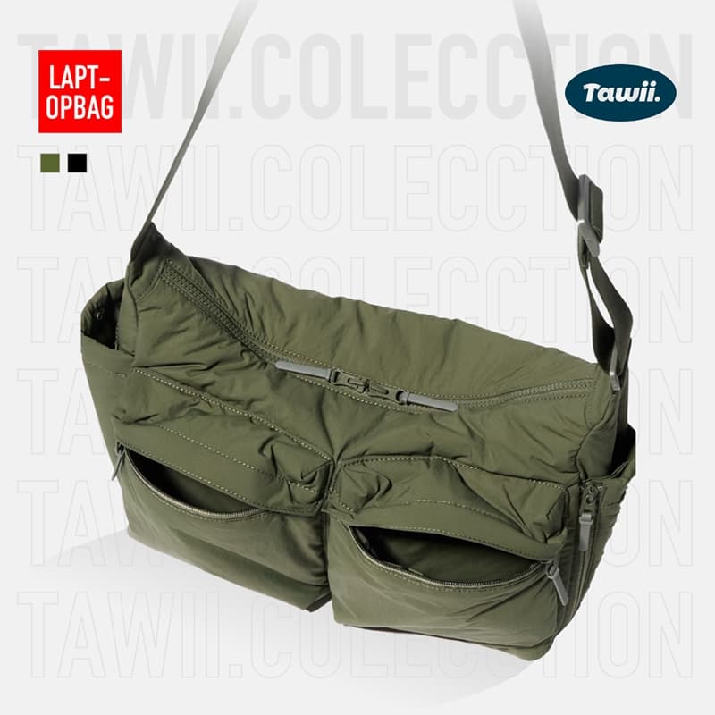 Tawii. กระเป๋าคอม กระเป๋า ขนาดใหญ่ กระเป๋าข้าง สะพายข้างไนล่อน Unisex Bag กันน้ำ กระเป๋าเท่ๆ รูปที่ 5