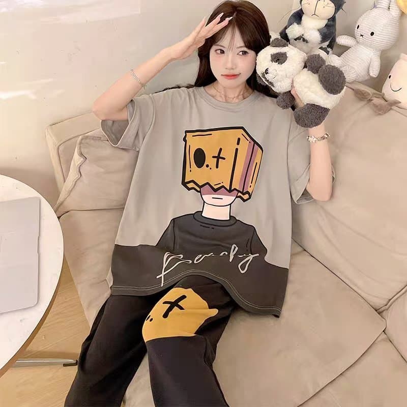 ชุดนอนผู้ใหญ่ ขนาด 5XL เซ็ตแขนสั้น-ขายาว ชุดนอนน่ารัก ชุดนอนลายการ์ตูน ชุดนอนมินิมอล ชุดนอนสาวอวบ รูปที่ 6