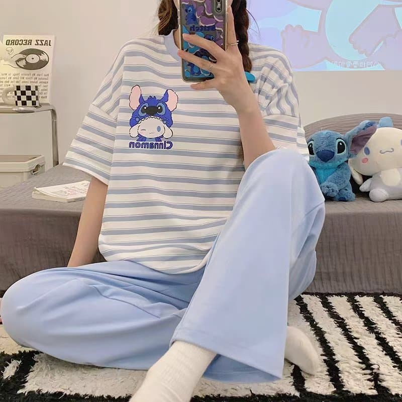 ชุดนอนผู้ใหญ่ ขนาด 5XL เซ็ตแขนสั้น-ขายาว ชุดนอนน่ารัก ชุดนอนลายการ์ตูน ชุดนอนมินิมอล ชุดนอนสาวอวบ รูปที่ 7