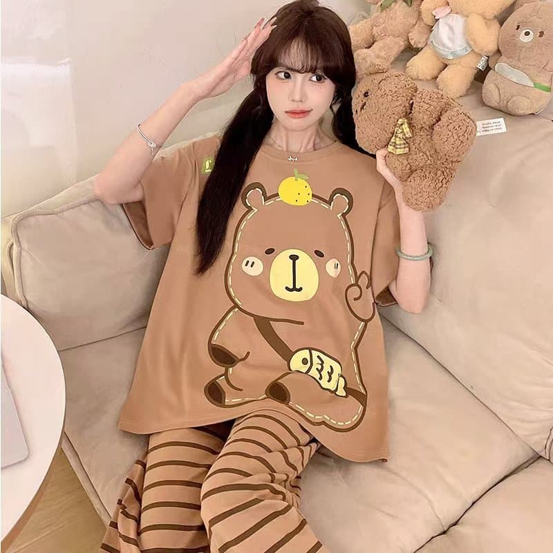 ชุดนอนผู้ใหญ่ ขนาด 5XL เซ็ตแขนสั้น-ขายาว ชุดนอนน่ารัก ชุดนอนลายการ์ตูน ชุดนอนมินิมอล ชุดนอนสาวอวบ รูปที่ 1