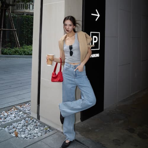 MERMAIDSTUDIO - PETITE SOUFFLÉ JEANS ยีนส์ทรงกระบอกผ้าไม่ยืด รูปที่ 2