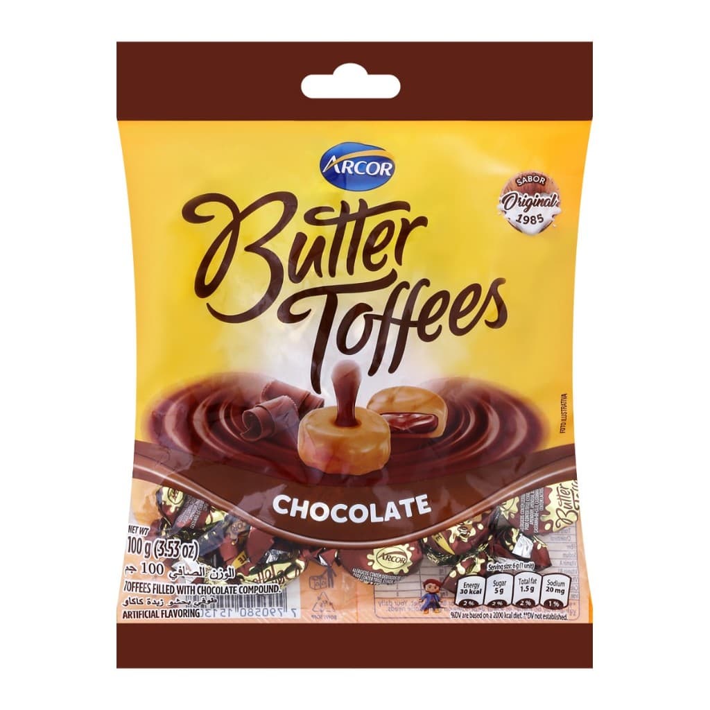 Arcor Butter Toffees Chocolate & Milk 100g คาราเมลลูกอมรสนมและช็อกโกแลต หวานนุ่มละมุน อร่อยเต็มคำ รูปที่ 2