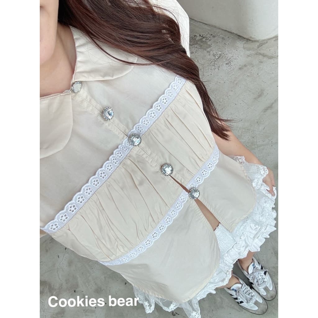 Mamildya.shop เสื้อเชิ้ตแขนสั้นคอบัวทรงแขนตุ๊กตา/ J1-3/COOK-บัวลอน รูปที่ 3