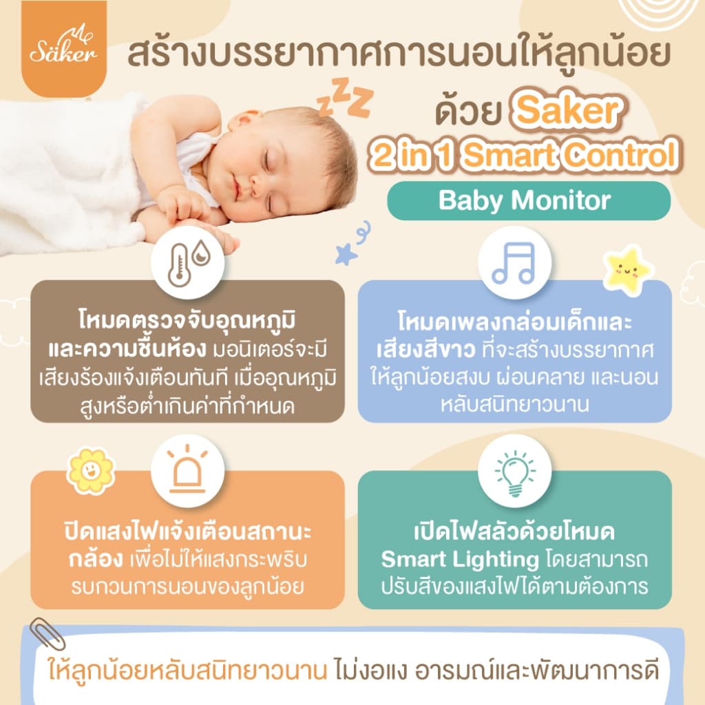 Saker BABY MONITOR กล้องดูแลลูกน้อย รุ่นใหม่! ไร้สาย ไม่ต้องใช้เน็ต 13 ฟีเจอร์สุดล้ำ รูปที่ 9