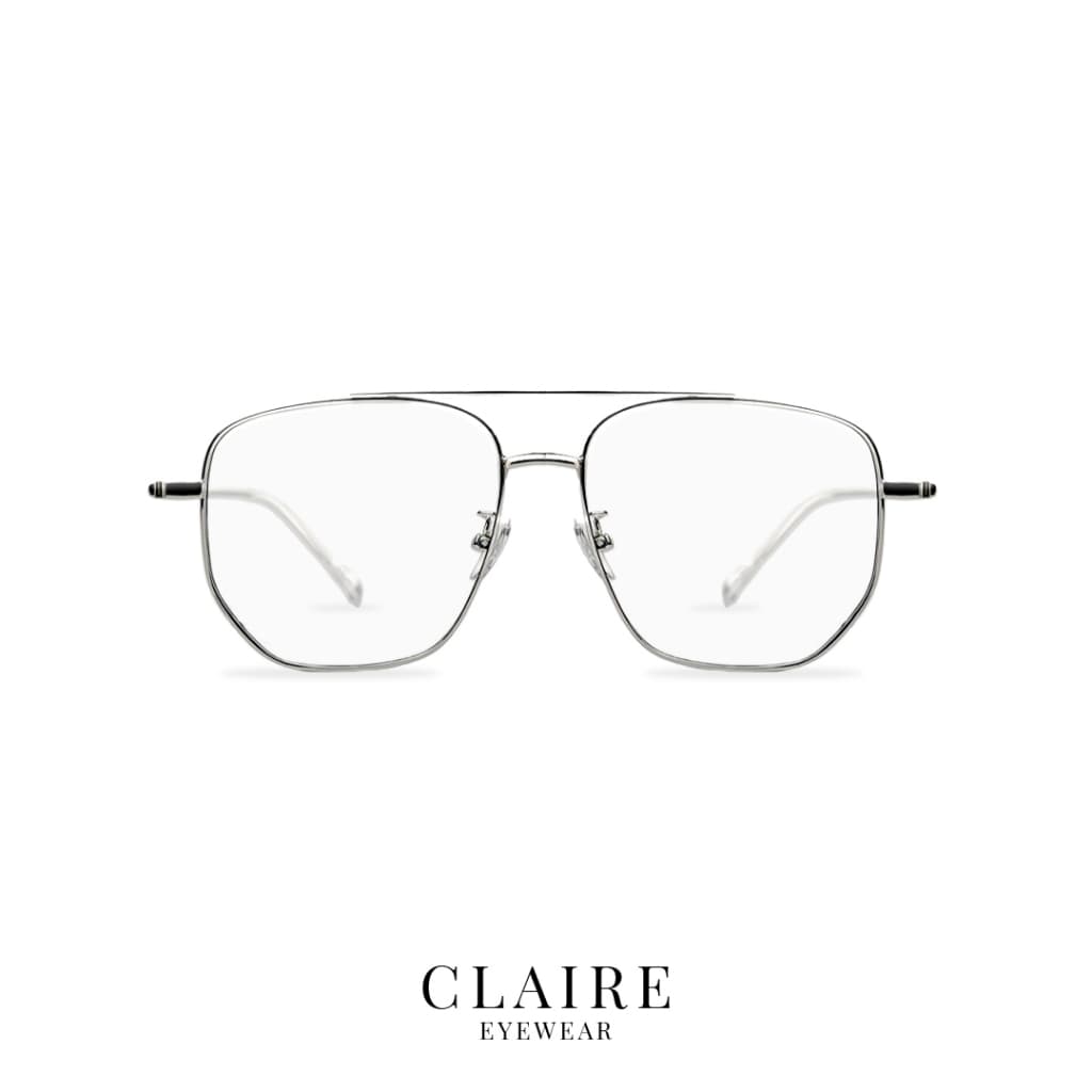 CLAIRE : แว่นกรองแสงสีฟ้าไม่มีค่าสายตา รุ่น Luna Silver กันแดดUV ออกแดดเลนส์เปลี่ยนสี "เทาดำ" | Glasses รูปที่ 4