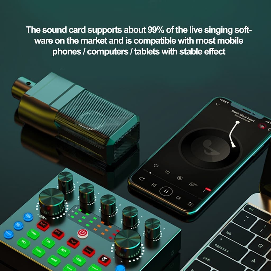 V8S Sound Card การ์ดเสียงสด สตรีมเมอร์เว็บแคสต์ ไมโครโฟนชุดหูฟัง USB เสียงบลูทูธ สำหรับการถ่ายทอดสดและการร้องเพลง รูปที่ 2