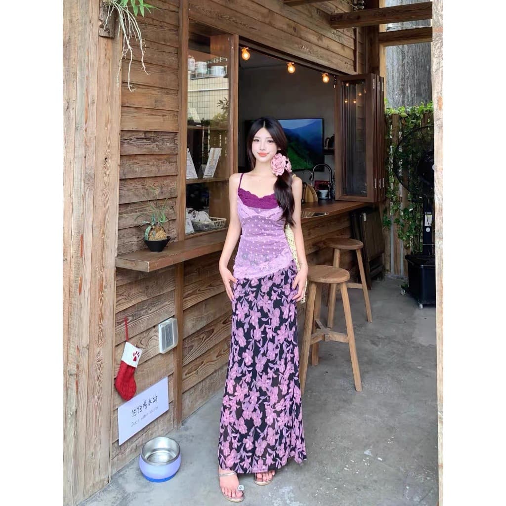 Cicishop เสื้อสายเดี่ยวดีเทลเย็บ 2 ชั้น แต่งลูกไม้ แต่งเฉียงข้าง สายปรับได้ สไตล์สาวฮอต รูปที่ 6