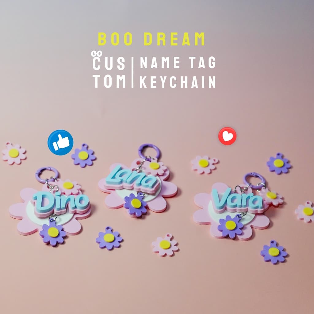 Boo Dream พวงกุญแจ ป้ายชื่อ เซตดอกไม้ (ดอกไม้ใหญ่ + ดอกไม้เล็กสีชมพู + ดอกไม้เล็กสีม่วง) รูปที่ 5