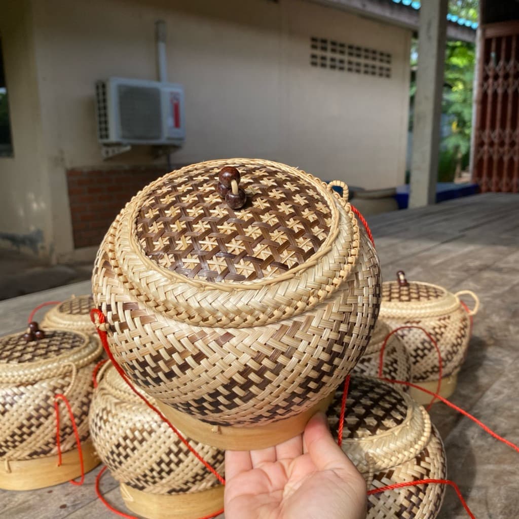 กระติบข้าวฟักทองเย็บหวาย 6-7 นิ้ว กระติบข้าวเหนียว แถมฟรีผ้าขาวบางทุกใบ รูปที่ 3
