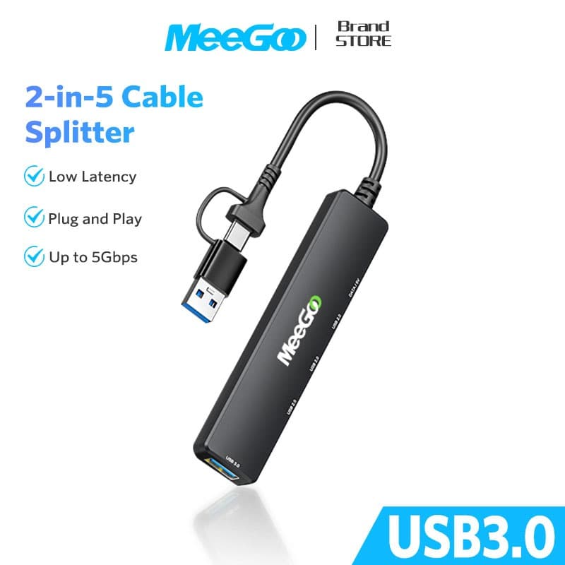 MEEGOO USB HUB with 3.0 2.0 5Gbps พอร์ตฮับ 2in5 Type-C USB3.0 Splitter ความเร็วสูง สําหรับแท็บเล็ต รูปที่ 1