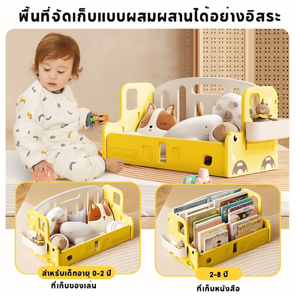 LionToys ชั้นวางหนังสือเด็ก ชั้นหนังสือใส่ของเล่นมินิมอล เป็นลายการ์ตูนรถน่ารัก ชั้นวางของเล่น รูปที่ 4
