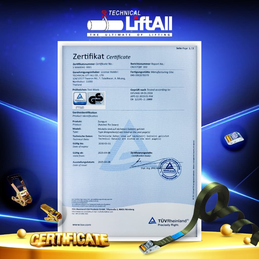LIFTALL สายรัดของ ขนาด 1 นิ้ว รับ นน. 1 ตัน ชนิดมีตะขอ LSB2510B สายรัด ก๊อกแก๊ก เชือกรัดของ สายรัดไรเดอร์ เบลท์รัดของ รูปที่ 9