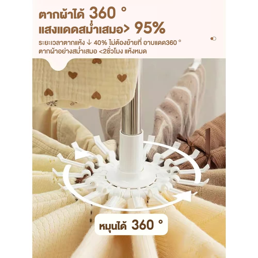 ราวตากผ้า สแตนเลส ราวแขวนผ้าเช็ดหน้า ที่แขวนเสื้อเด็ก ที่แขวนเสื้อทารก เสาแขวนผ้า 16 เสา พับเก็บได้ ถอดออกได้ ผ้าเด็ก รูปที่ 4