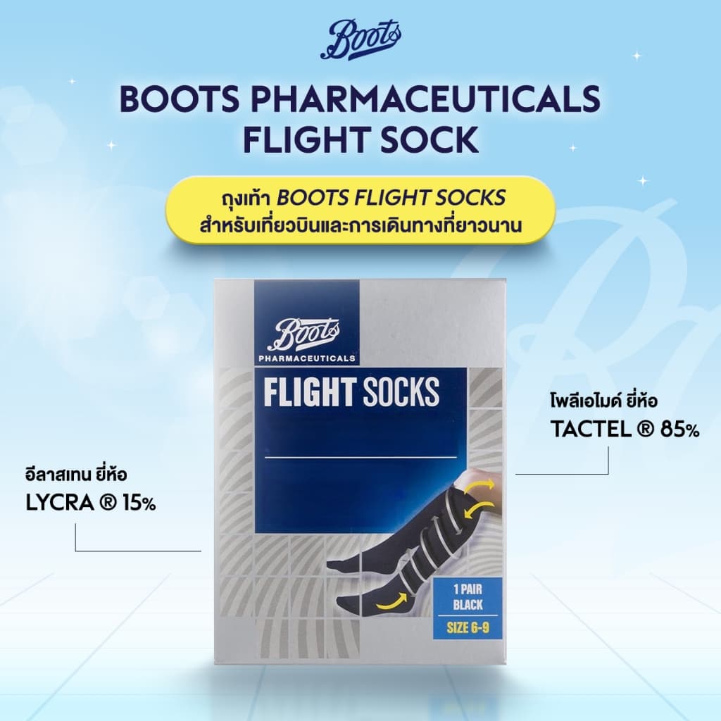 Boots บู๊ทส์ ฟาร์มาซูติคอลส์ ถุงเท้าสำหรับสวมใส่ระหว่างเที่ยวบิน ขนาด 9-12 1 แพ็ค รูปที่ 3