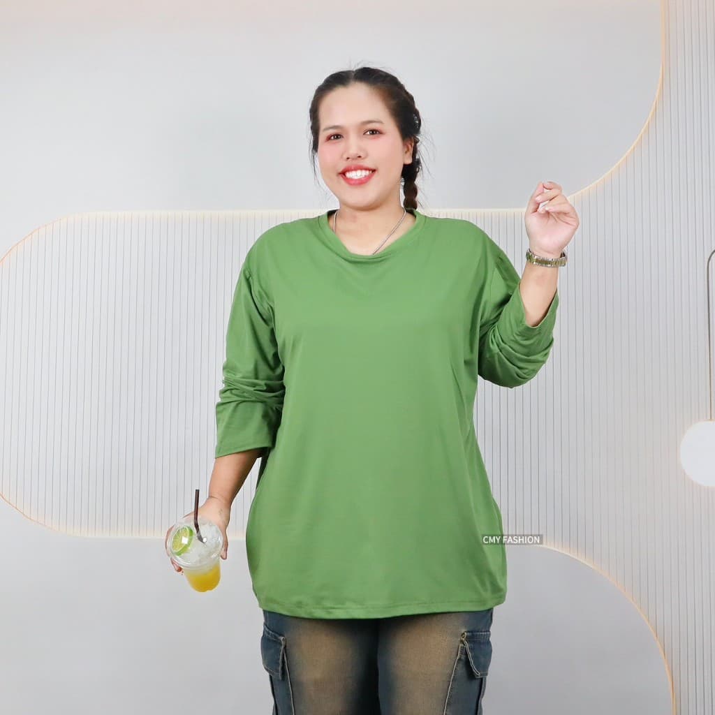 เสื้อยืด คอกลม แขนยาว 6XL อกหน้าผ้า 50 นิ้ว ผ้าคอตตอนผสม เนื้อผ้านิ่ม ดีไซน์ทรงสวย สไตล์แฟชั่น tb840# รูปที่ 4