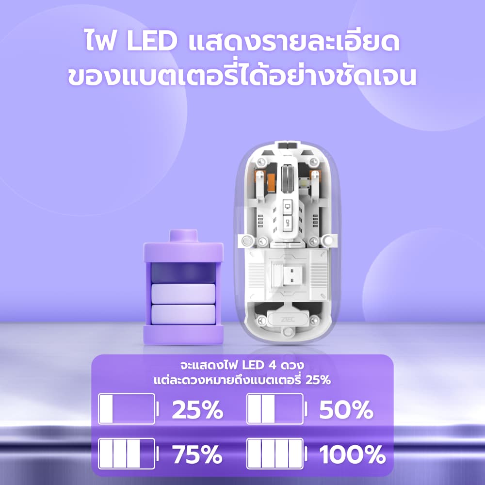 ZTEC ZMO1316 เมาส์ เมาส์ไร้สาย เมาส์บลูทูธ Bluetooth 2.4G mouse wireless ปรับ DPI 800-1600 แม่นยำสูง - 12M รูปที่ 7