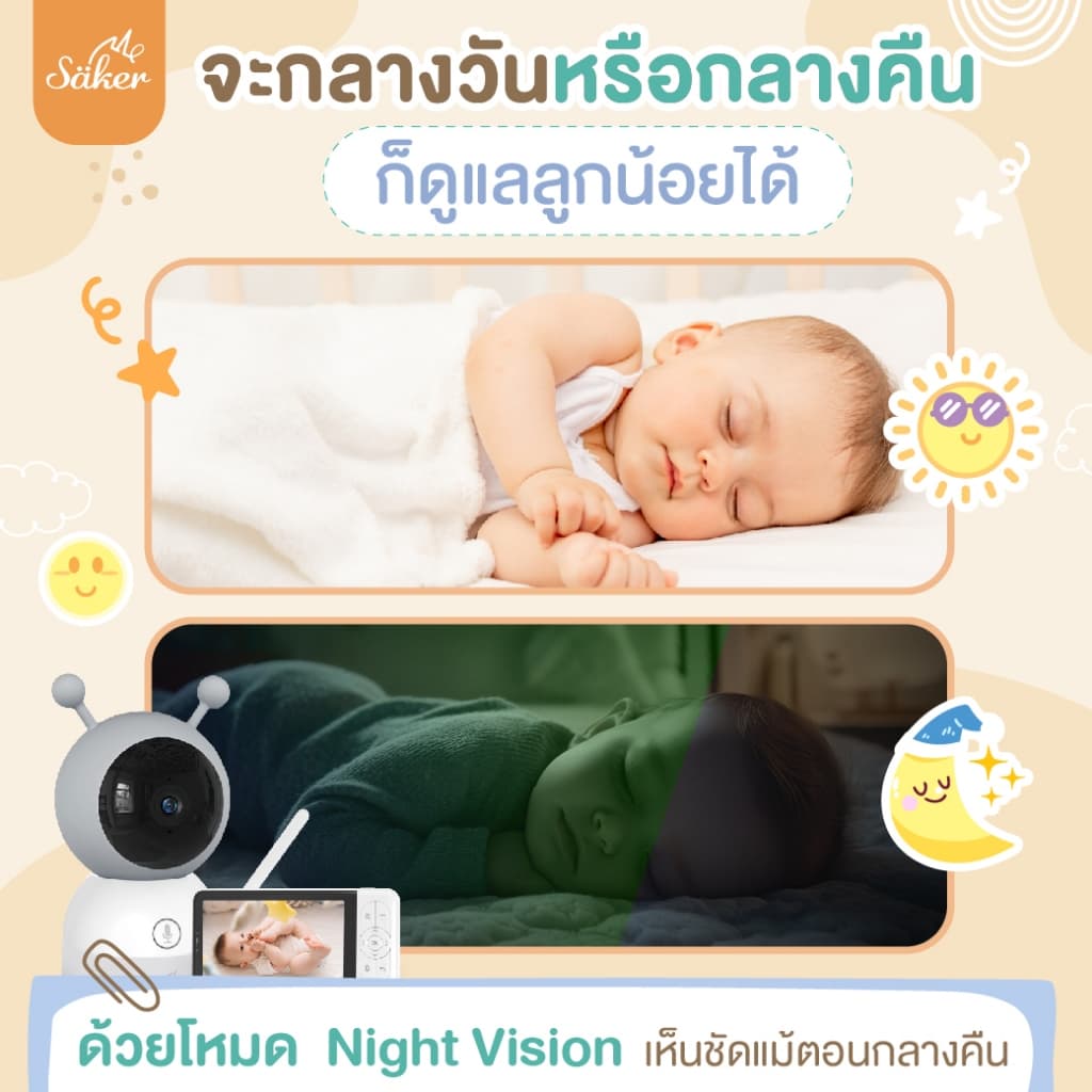 Saker BABY MONITOR กล้องดูแลลูกน้อย รุ่นใหม่! ไร้สาย ไม่ต้องใช้เน็ต 13 ฟีเจอร์สุดล้ำ รูปที่ 8