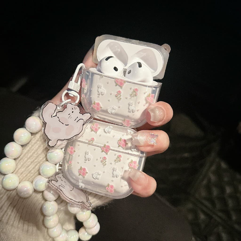 เคสหูฟังAirpods 4 ลาย เเมวดอกไม้ เคสสำหรับ Airpods 1/2 pro pro2 gen gen2 gen3 Airpods3 Airpods4 รูปที่ 1