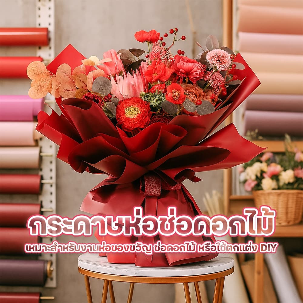 กระดาษห่อช่อดอกไม้ สไตล์เกาหลี แบบทูโทน ขนาด 58x58 ซม. มีให้เลือกหลากหลายสี รูปที่ 2