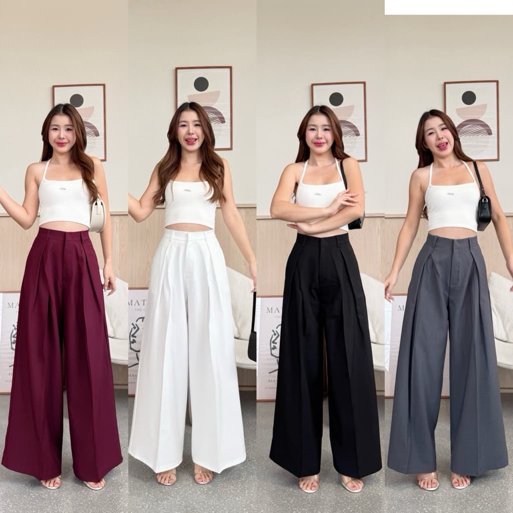 มาค่ะ‼S-4XL กางเกงขากระบอกใหญ่จีบไขว้ผ้าโซดา เหมาะสำหรับสาวพลัสไซร์จ้า รูปที่ 2