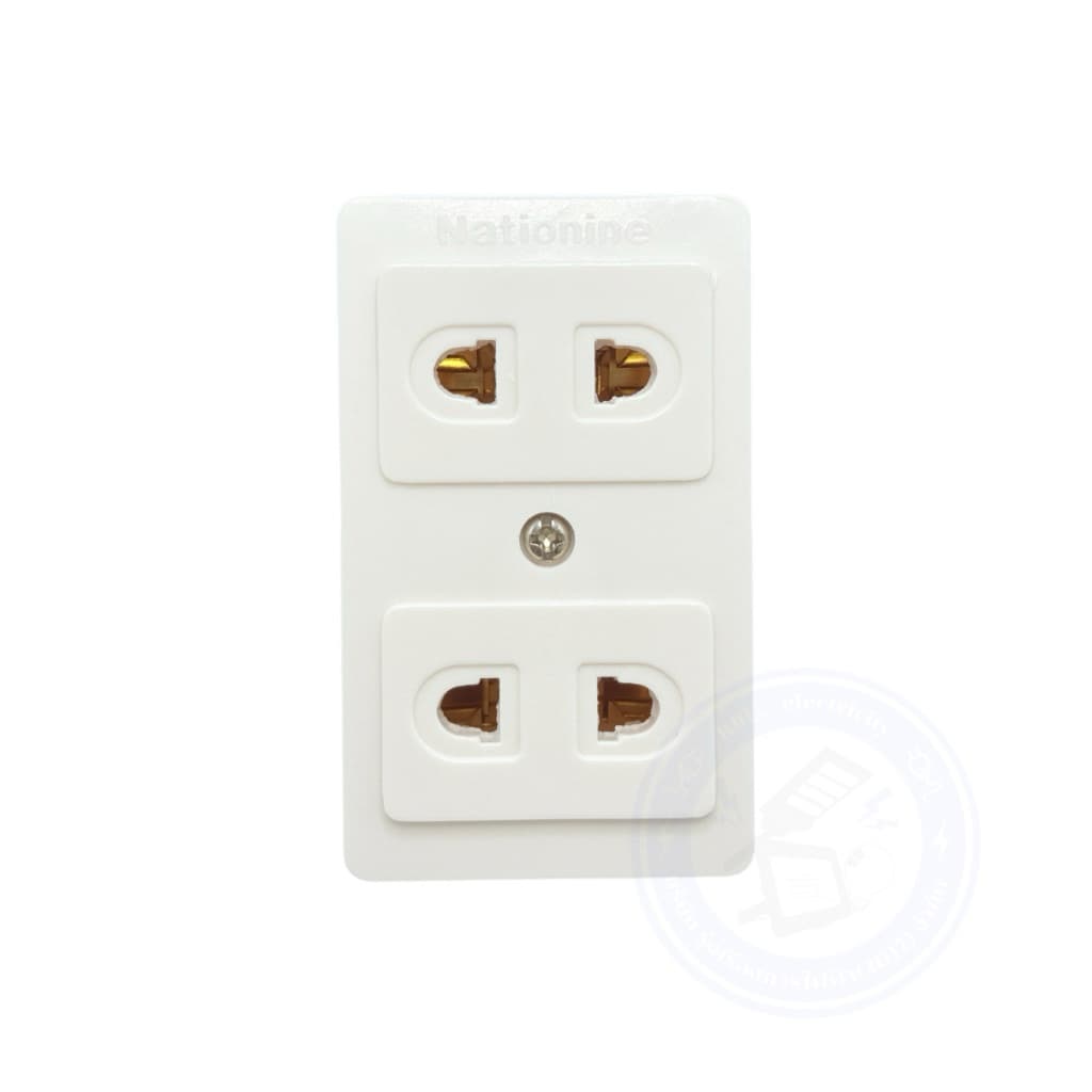 NATIONINE - เต้ารับไฟฟ้าคู่ เสียบขากลมแบน ติดลอย เต้ารับเนชั่นไนท์ 2 ที่ รุ่น WKG1092-250 ยกกล่อง 12ตัว. รูปที่ 2