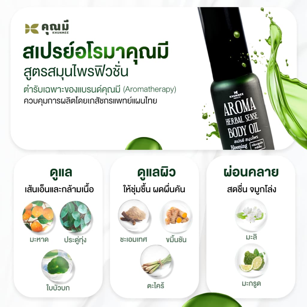 สเปรย์อโรมาคุณมี Khunmee Aroma Herbal Senes Body Oil กลิ่นบลูมมิ่งการ์เด้น 20 ml. 2ขวด รูปที่ 3