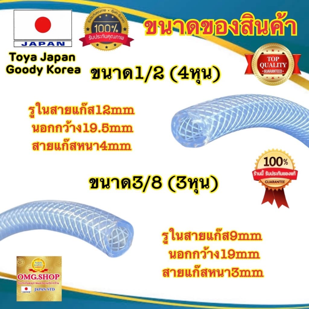 TOYA JAPAN สายแก๊ส ใยด้ายถัก แท้อย่างดี ขนาด 1/4” 5/16” 3/8” 1/2” 3/4” 1นิ้ว แบ่งขายเป็นเมตร มาตรฐานJapan ปลอดภัย100% รูปที่ 4