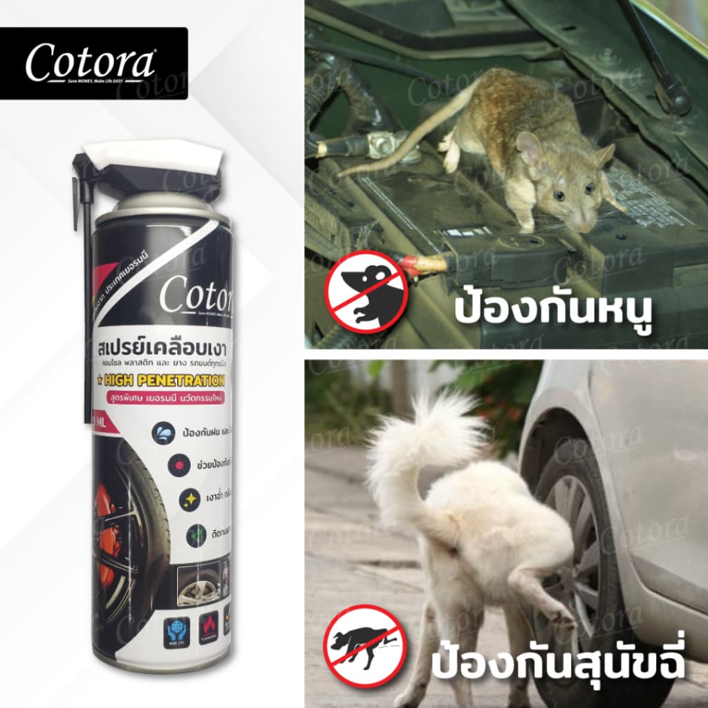 Cotora สเปรย์เคลือบเงา 500ml ใช้ได้กับคอนโซล พลาสติก ยาง รถยนต์ทุกชนิด สูตรพิเศษเงานาน กันฝุ่น รูปที่ 6